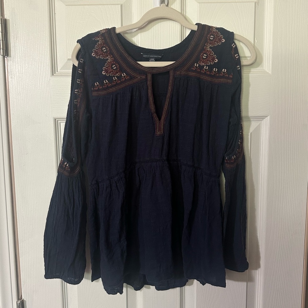 American Eagle Outfitters Blue Boho Blouse